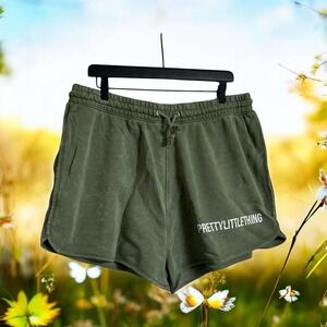 PrettyLittleThing Size‎ XL High Waisted Runner Shorts Khaki Wash Womens